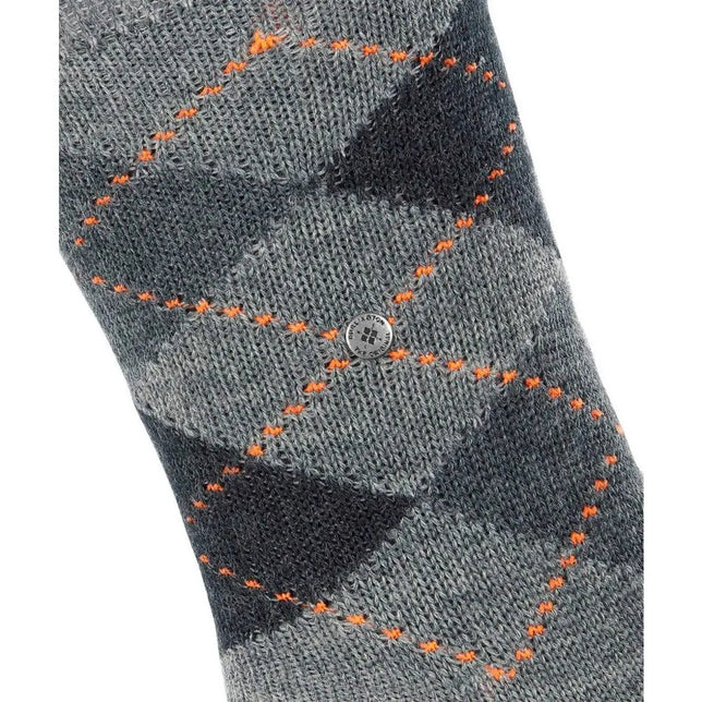 Grijze Burlington herensok Preston SO 24284 met donkergrijze ruiten, oranje stiksel en rond metalen logo. - Jambelles