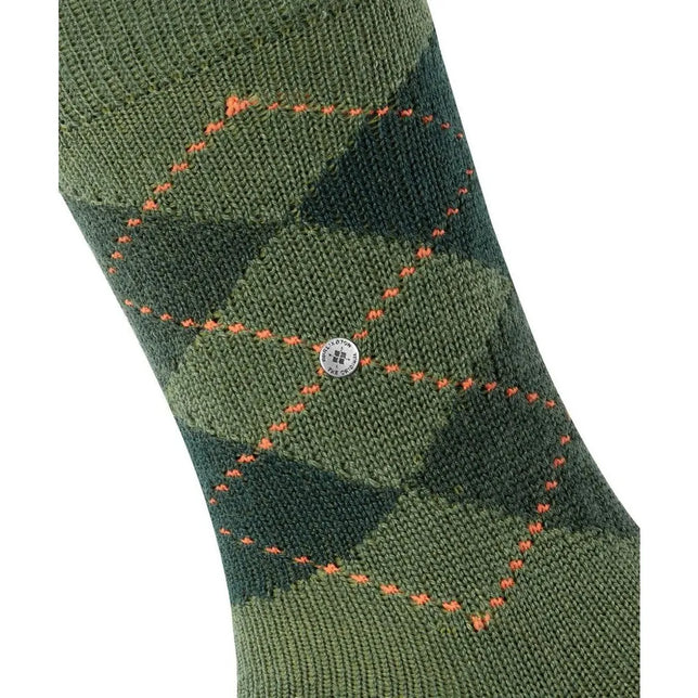 Burlington Preston SO 24284 herensok in groen met donkergroen ruitpatroon, oranje stiksel en metalen logo. - Jambelles