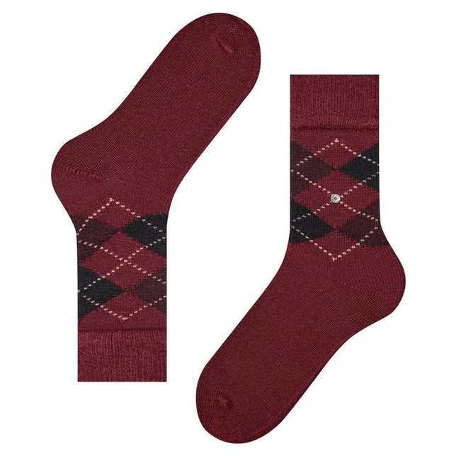 Burlington Preston SO 24284 herensokken in bordeauxrood met donker argylepatroon en logoknoop. - Jambelles