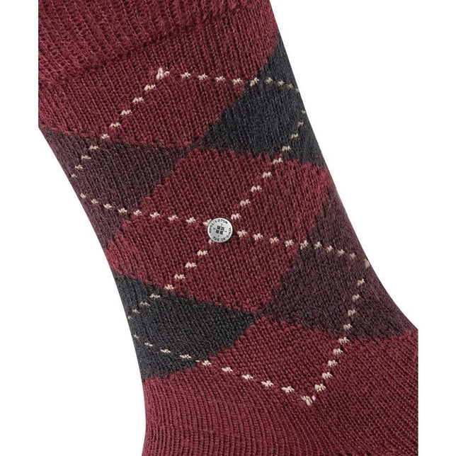Burlington herensok Preston SO 24284 in bordeauxrood met grijs-bruin ruitpatroon en metalen logoknopje. - Jambelles