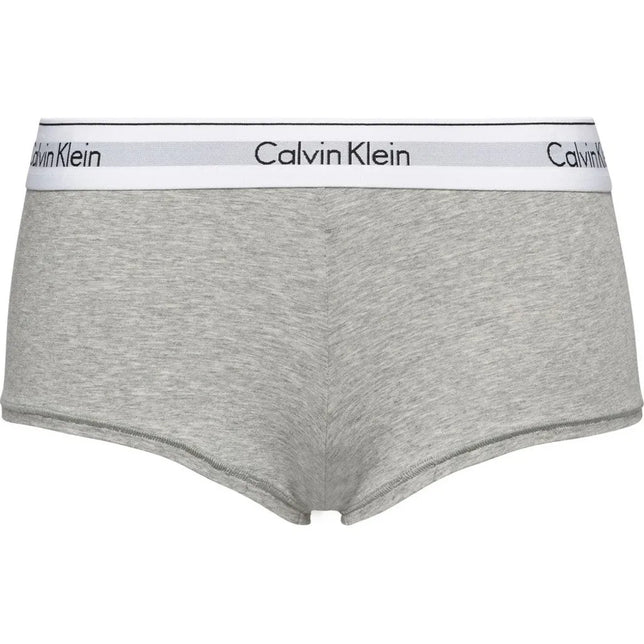 Grijze Calvin Klein dames boxer boy short 0000F3788E met witte elastische logoband en korte pijpjes. - Jambelles