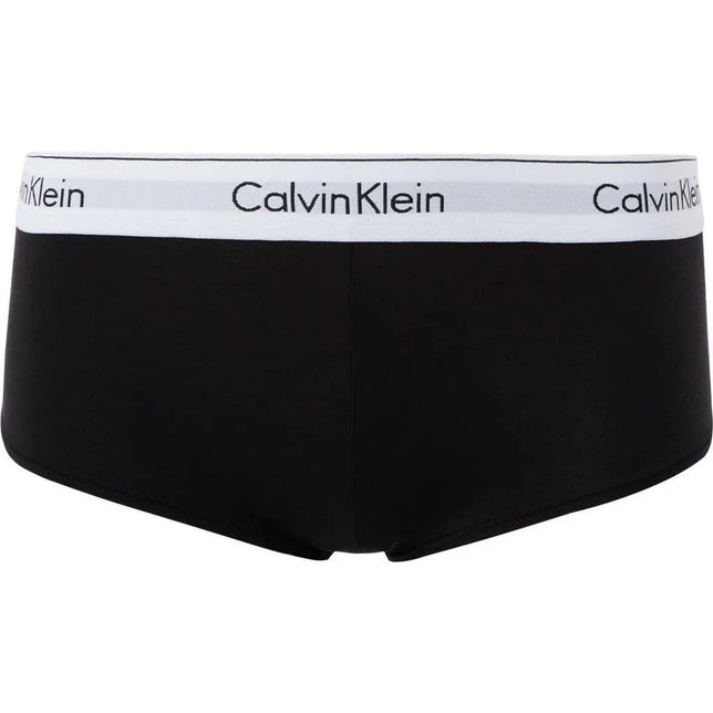 Zwarte Calvin Klein dames boxer boy short 0000F3788E met brede witte logoband en subtiele naden. - Jambelles