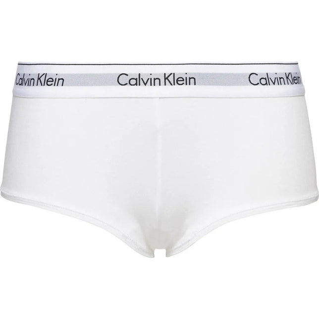 Witte Calvin Klein dames boxer boy short 0000F3788E met brede elastische tailleband en herhaald zwart logo. - Jambelles
