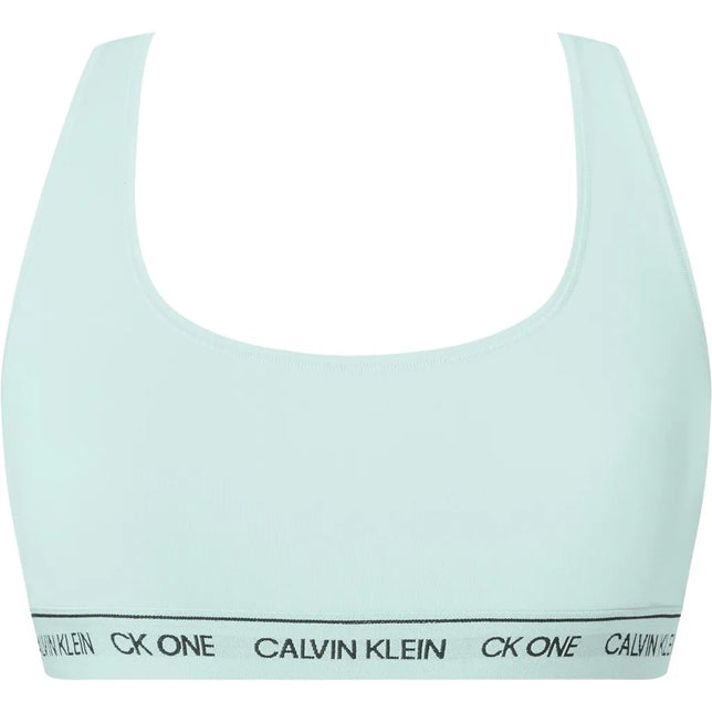 Calvin Klein dames bralette Unlined 000QF5939E in mintgroen met brede bandjes, ronde hals en elastische logoband. - Jambelles