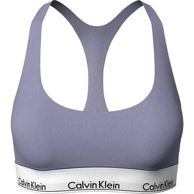 Calvin Klein dames Icon bralette in grijsblauw, ongevoerd model met racerback en witte logoband. - Jambelles