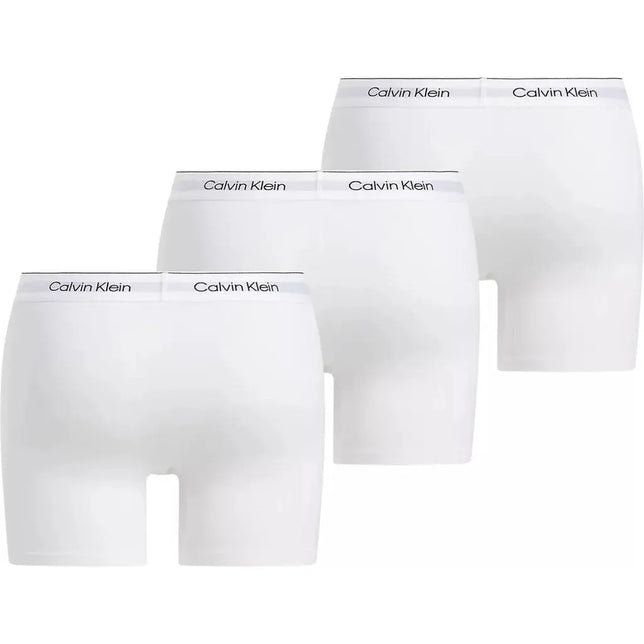Calvin Klein heren Boxer Brief Icon 3-pack in wit, met lange pijpen en witte tailleband met zwart logo. - Jambelles