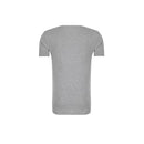 Detail van grijs Calvin Klein heren-T-shirt 000Nm1438E met zwarte logoprints en jaartallen. - Jambelles
