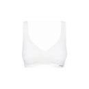 Damesmodel van achteren in zwarte sloggi BODY ADAPT bralette met brede bandjes, gladde stof en diepe ronde rug. - Jambelles