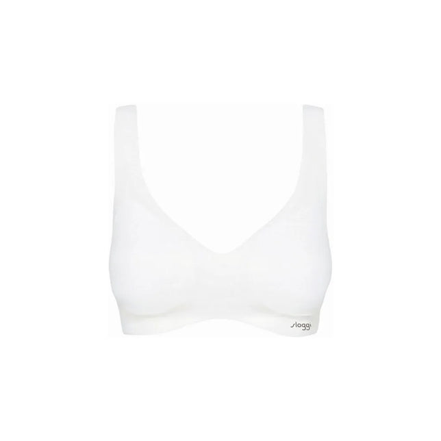 Witte damesbralette sloggi BODY ADAPT T-Shirt Bra met brede bandjes, V-hals en klein logo op de onderband. - Jambelles