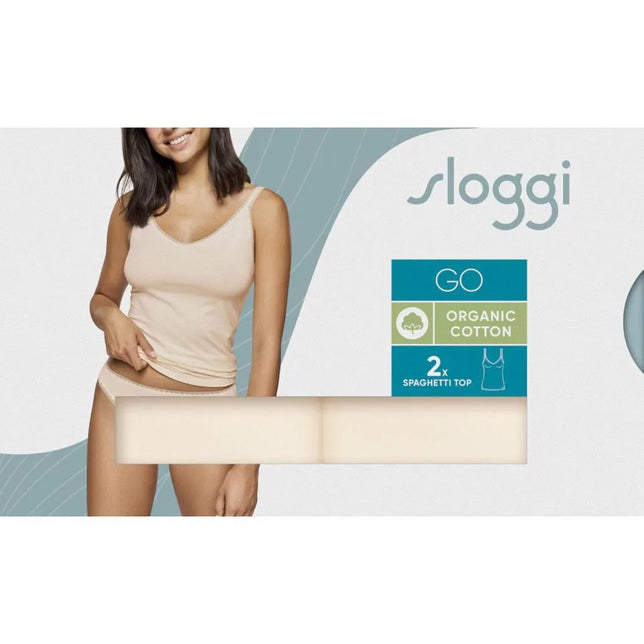 Beige sloggi GO Shirt 01 C2P dameshemd van biologisch katoen, aansluitend met spaghettibandjes, 2-pack. - Jambelles