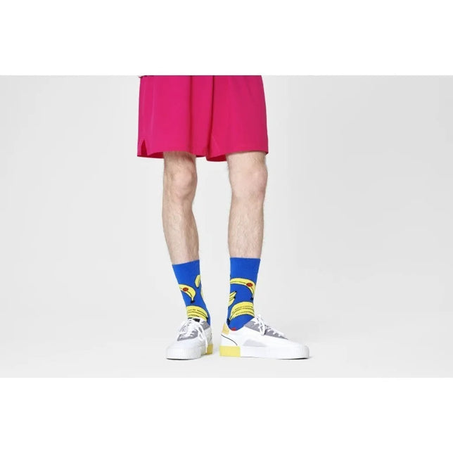 Blauwe Happy Socks Banana BAN01 fantasiesokken voor dames en heren met gele bananen en rode details. - Jambelles