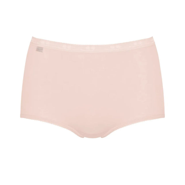 sloggi Basic+ Maxi damesslip in lichtroze met hoge taille, gladde voorkant en subtiele schulprandjes - Jambelles