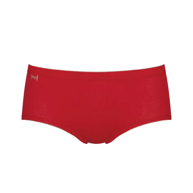 Rode dames midi-slip van sloggi Basic+ met gladde voorkant, fijne geschulpte randen en klein logo op de heup. - Jambelles