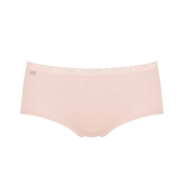 Lichtroze dames midi-slip van sloggi Basic+ met brede tailleband en subtiele picotranden. - Jambelles
