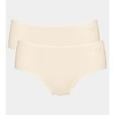 Achteraanzicht van dames slip sloggi GO Midi C2P 10207340 in beige, met hoge taille en fijne sierboord. - Jambelles