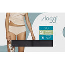 Achteraanzicht van dames slip sloggi GO Midi C2P 10207340 in beige, met hoge taille en fijne sierboord. - Jambelles