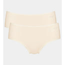 Achteraanzicht van dames slip sloggi GO Midi C2P 10207340 in beige, met hoge taille en fijne sierboord. - Jambelles