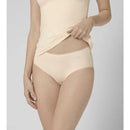 Achteraanzicht van dames slip sloggi GO Midi C2P 10207340 in beige, met hoge taille en fijne sierboord. - Jambelles