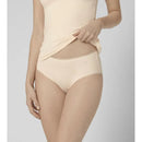 Achteraanzicht van dames slip sloggi GO Midi C2P 10207340 in beige, met hoge taille en fijne sierboord. - Jambelles