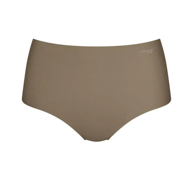 Sloggi ZERO Feel Maxi EX damesslip in taupe, naadloos met hoge taille en klein logo rechtsvoor. - Jambelles