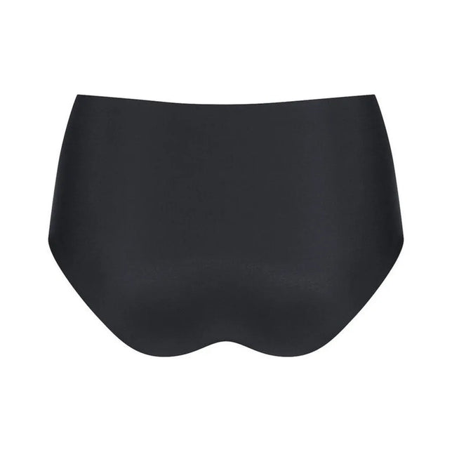 Zwarte sloggi ZERO Feel Maxi EX damesslip, achteraanzicht met hoge taille en gladde naadloze afwerking. - Jambelles
