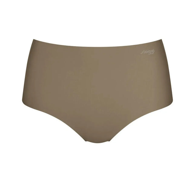Taupekleurige dames maxi-slip sloggi ZERO Feel Maxi EX met hoge taille, gladde afwerking en klein logo. - Jambelles