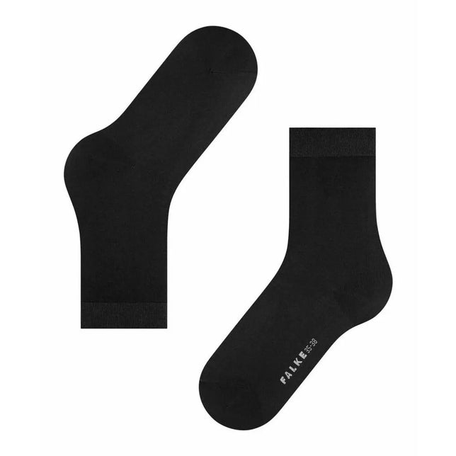 Paar zwarte FALKE Cotton Touch SO 47673 damessokken met effen ontwerp, geribde boorden en logoprint op de zool. - Jambelles
