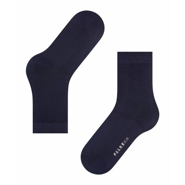 Donkerblauwe FALKE Cotton Touch SO 47673 damessokken, effen paar met geribde boorden en logo op de zool. - Jambelles
