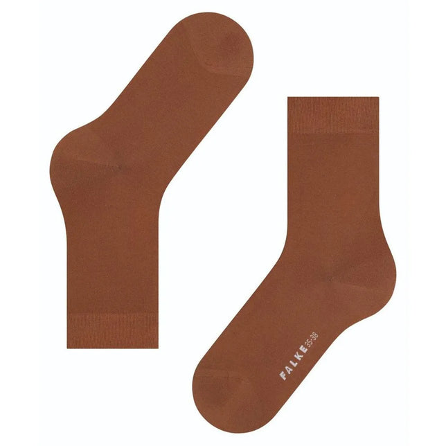 Bruine FALKE Cotton Touch SO 47673 damessokken met effen ontwerp, fijne ribboorden en merklogo op de zool. - Jambelles