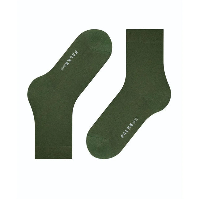 FALKE Cotton Touch SO 47673 damessokken in donkergroen, effen fijngebreid met logo op de zool. - Jambelles