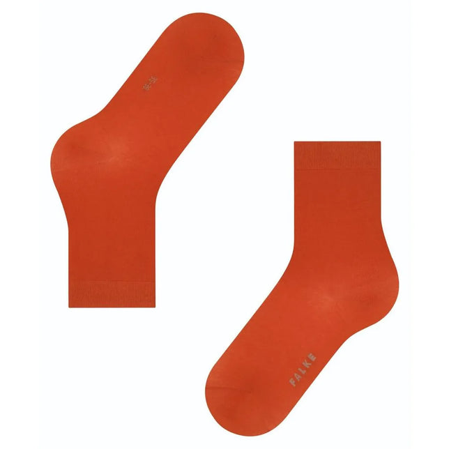 FALKE Cotton Touch SO 47673 dames sokken in effen oranje, met geribde boorden en FALKE-logo op de voet. - Jambelles