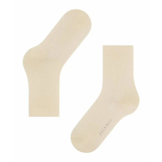Crèmekleurige dames sokken FALKE Cotton Touch SO 47673 met effen ontwerp, geribde boord en logo onder de voet. - Jambelles