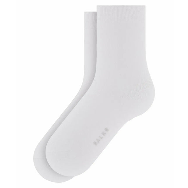 Witte FALKE Cotton Touch SO 47673 damessokken met fijne ribstructuur en grijs logo op de zool - Jambelles