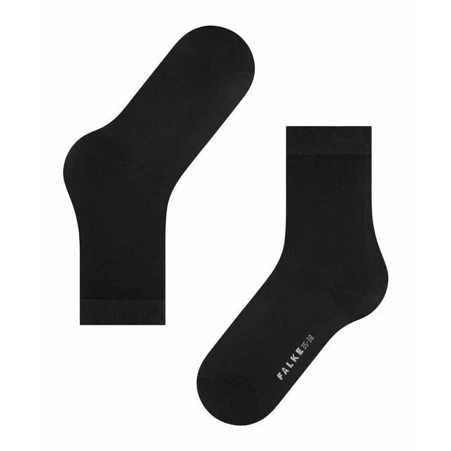 Zwarte dames sokken FALKE Cotton Touch SO 47673 met effen design, geribde boord en logo onder de voet. - Jambelles