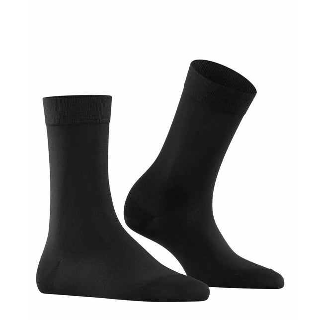 Twee zwarte FALKE Cotton Touch SO 47673 damessokken met effen design en brede geribde boord. - Jambelles