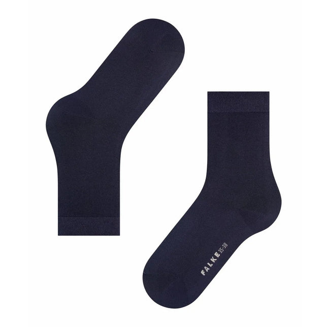 Donkerblauwe FALKE Cotton Touch SO 47673 damessokken met effen design, geribde boord en logo onder de voet. - Jambelles