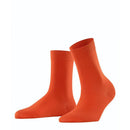 Oranje FALKE Cotton Touch SO 47673 damessokken, effen paar met geribde boorden en FALKE-logo op de zool - Jambelles