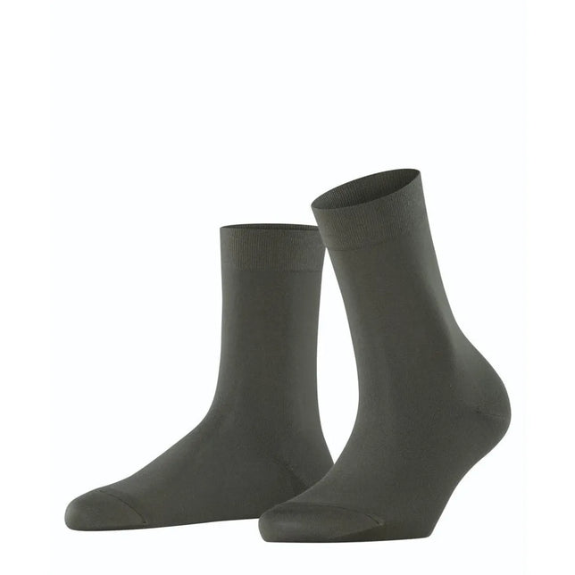 Paar donkergroene FALKE Cotton Touch SO 47673 damessokken met effen ontwerp en geribde boord. - Jambelles