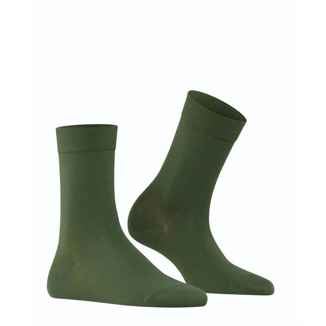 Paar olijfgroene FALKE Cotton Touch SO 47673 damessokken met effen ontwerp en brede geribde boord - Jambelles