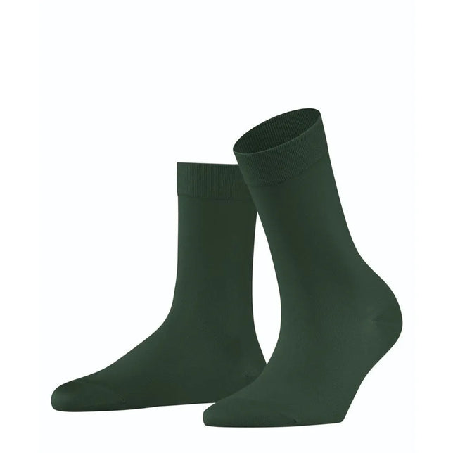Donkergroene dames sokken FALKE Cotton Touch SO 47673 met effen design en geribde boord. - Jambelles