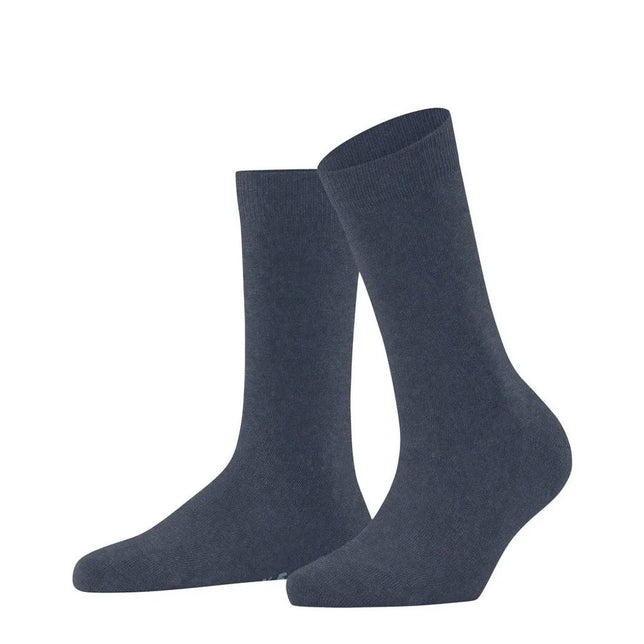 Donkerblauwe dames sokken FALKE Family SO 46490, effen fijngebreid paar met geribde boord. - Jambelles
