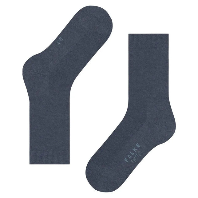 Paar donkerblauwe dames sokken FALKE Family SO 46490, effen gebreid met FALKE-logo op de zool. - Jambelles