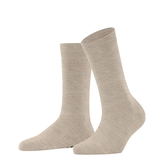 Beige dames sokken FALKE Family SO 46490 met effen fijngebreid ontwerp en geribde boord - Jambelles