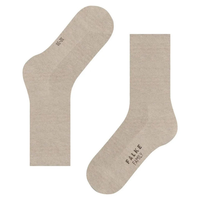 Beige dames sokken FALKE Family SO 46490, effen gebreid met FALKE Family-logo op de voet. - Jambelles