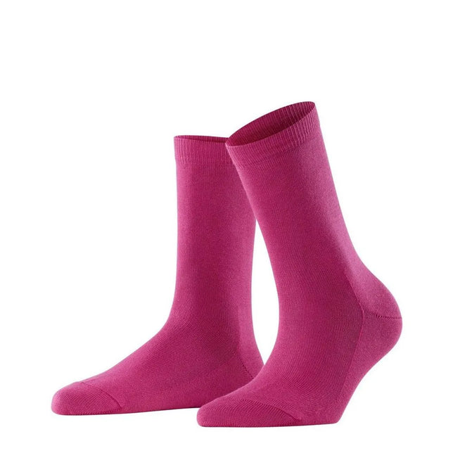 Paar fuchsiaroze FALKE Family SO 46490 damessokken met effen ontwerp en geribde boorden. - Jambelles