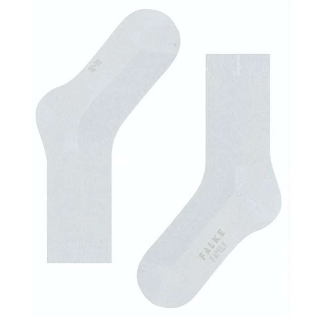 Lichtblauwe dames sokken FALKE Family SO 46490, effen met ribboord en FALKE-logo onder de voet, in twee aanzichten - Jambelles