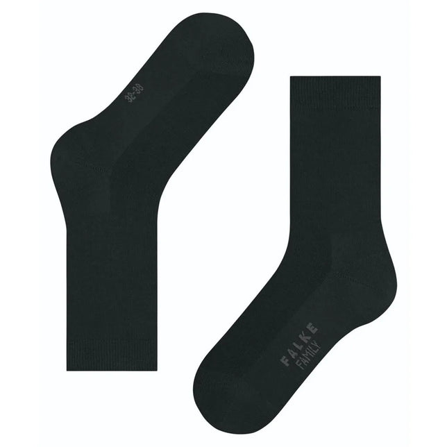 Dames sokken FALKE Family SO 46490 in donkergroen, effen model met geribde boord en FALKE-logo op de zool. - Jambelles
