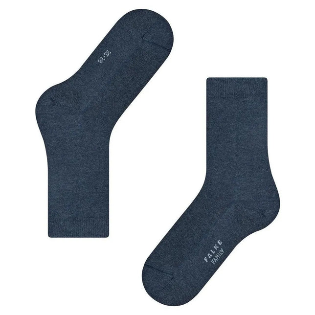 Donkerblauwe FALKE Family SO 46490 damessokken met effen dessin en subtiel merklogo op de voet. - Jambelles