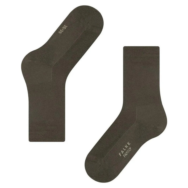 Dames sokken FALKE Family SO 46490 in donker olijfgroen, effen met FALKE-logo op de zool. - Jambelles