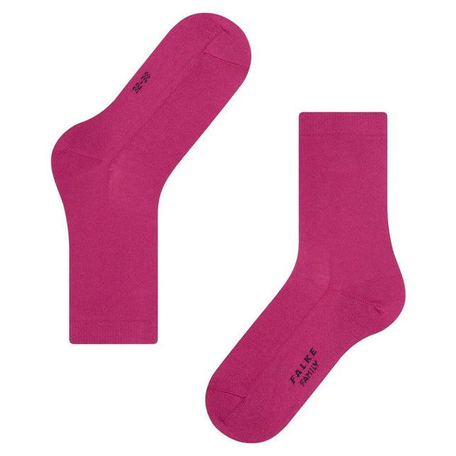 FALKE Family SO 46490 damessokken in fuchsia, effen uitgevoerd met boord en zwart FALKE-logo op de voet. - Jambelles